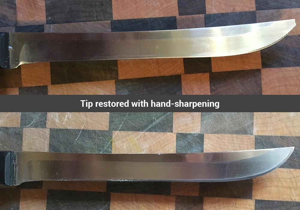 Tip restored with hand sharpening